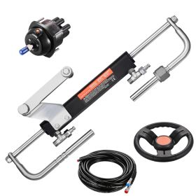 90HP Hydraulic Outboard Steering Kit, Marine Boat Hydraulic Steering System with 13.5-inch Steering Wheel, Helm Pump