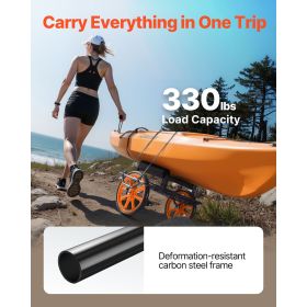 Kayak Cart, 330 lbs Load Capacity, Canoe Cart Dolly with 15-inch Solid Rubber Tires & Kickstand, Assembles & Disassembles Within Seconds