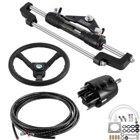 Hydraulic Boat Steering Kit, 300HP Hydraulic Steering Kit Helm Pump, Cylinder, Wheel, 24 Feet Hose Hydraulic Steering Seal Kit