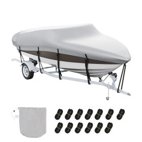 Boat Cover, 17'-19' Trailerable Waterproof Boat Cover, 600D Marine Grade PU Oxford, with Motor Cover and Buckle Straps, for V-Hull, Tri-Hull, Run
