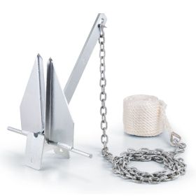 Fluke Style Anchor Kit, 8.5 LBS Hot-Dipped Galvanized Steel Fluke Anchor with 7.9' Chain, 75' Rope and Two 0.4" Shackles