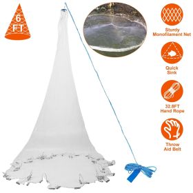 6ft/8ft Radius Fishing Cast Net Bait Trap Easy Throw Heavy Duty Hand Cast Net with Chain Sinker Bottom Spread (size: 6ft)