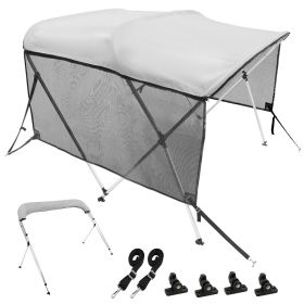 3 Bow Bimini Top Boat Cover, Detachable Mesh Sidewalls, 600D Polyester Canopy with 1" Aluminum Alloy Frame, Includes Storage Boot, 2 Support Pole (size: 6'L x (61"-66")W x 46"H)